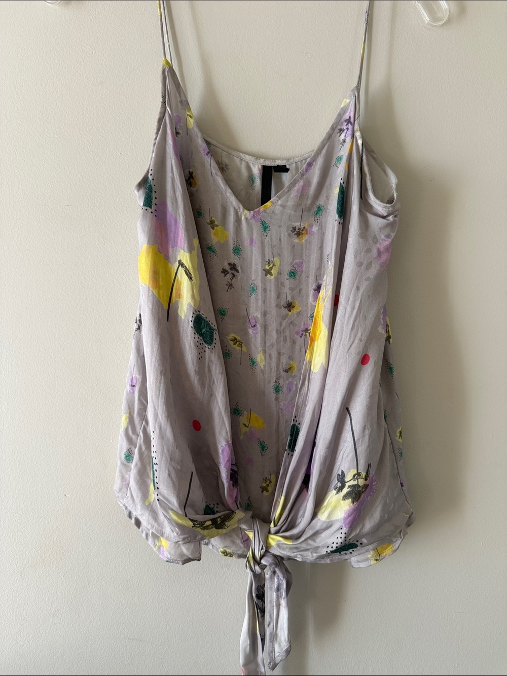 Topshop Lavender-Gray Floral Tie-Front Camisole